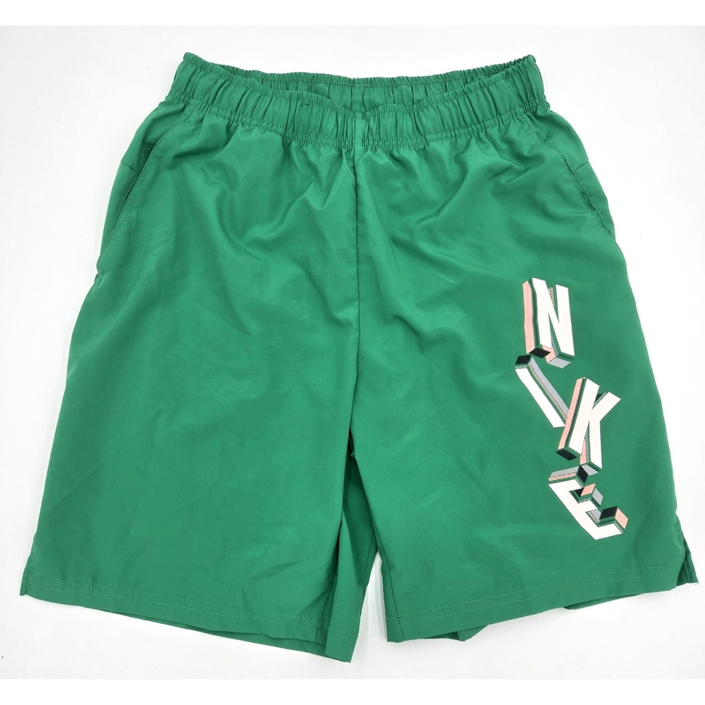 Nike Dri-fit Shorts Mens Small Green Basketball Big Logo Drawstring Pocket‎